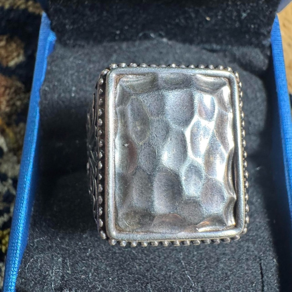 925 Sterling Silver Hammered Gothic Shield Statement Brutalist Ring Size 10
